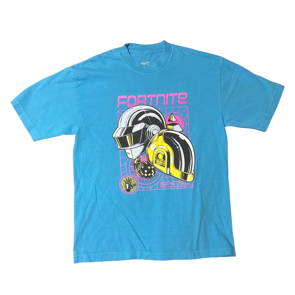 Daft Punk x Fortnite Cyan Blue Graphic T-Shirt Mens Medium 2023 Collab Tee